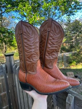 Vintage  Boots Two-Tone Brown Leather Western Cowboy Boots